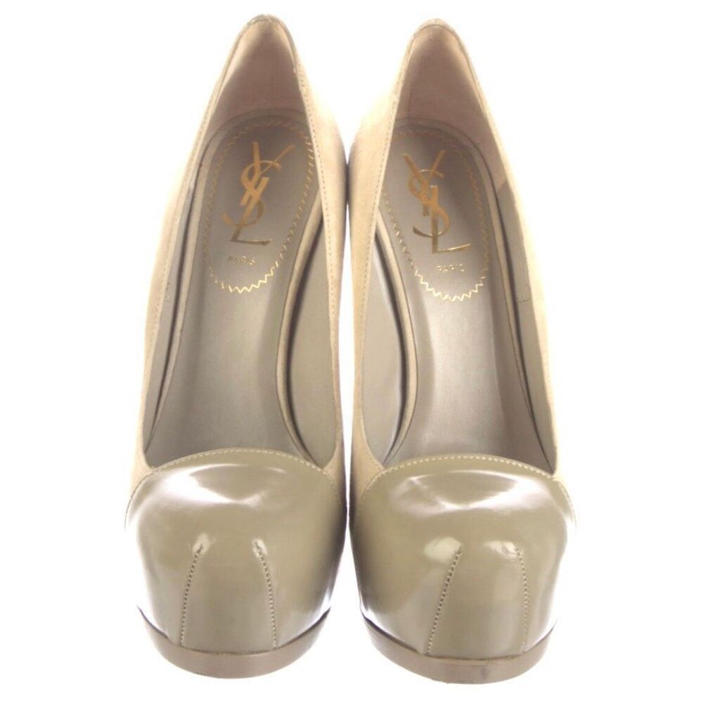 Yves Saint Laurent Nude Suede Rive Gauche Leather Platform Heels Women's 9US
